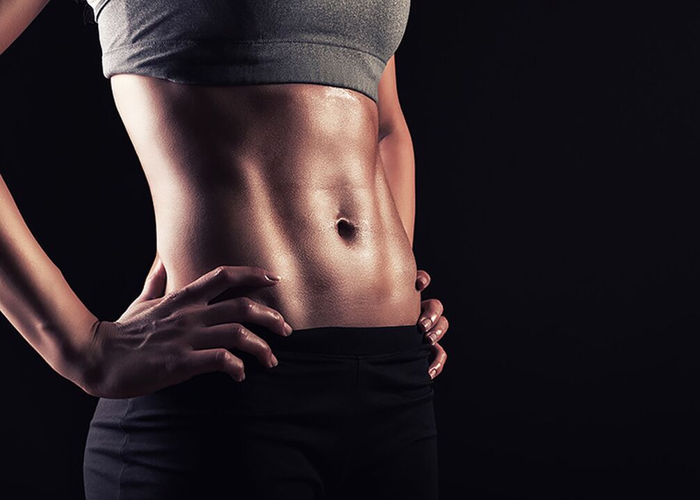 A thin waist and a flat stomach are the result of hard training
